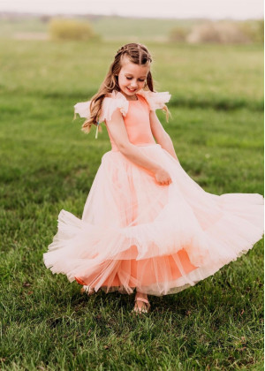 Peach Tulle Latest Flower Girl Dress